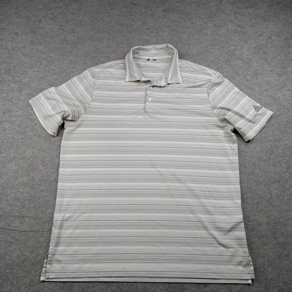 Adidas Polo Shirt Mens 2XL Gray Stripe Recycled Golf‎ Performance Top GM0235